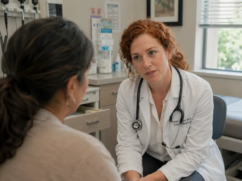 A physician speaking Spanish with her patient at the clinic