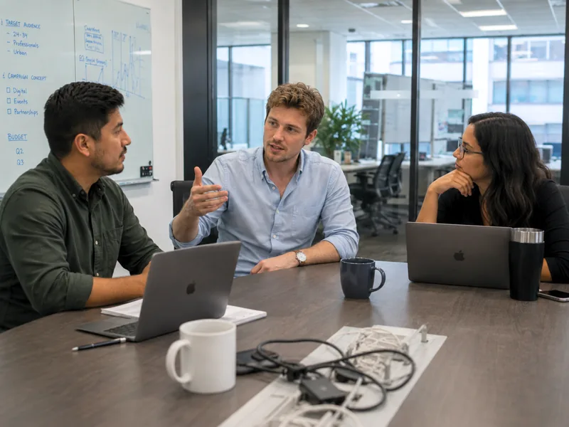 A professional speaking Spanish in a meeting with Latin American colleagues